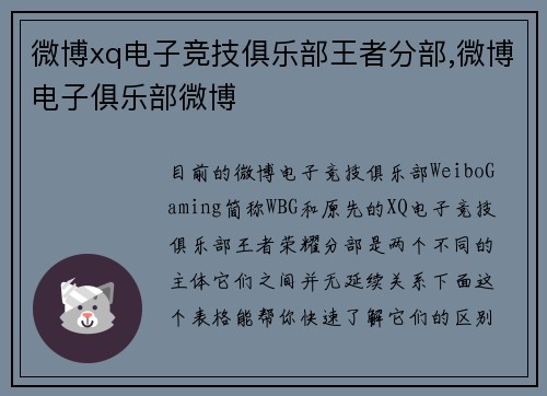 微博xq电子竞技俱乐部王者分部,微博电子俱乐部微博